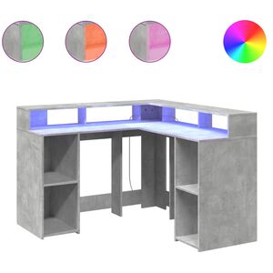 vidaXL skrivebord med LED-lys 130x130x91 cm konstrueret tr&aelig; betongr&aring;
