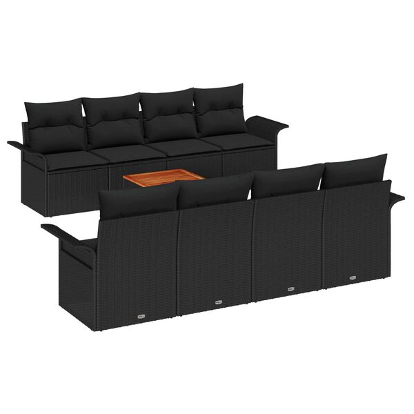 vidaXL Havesofa S&aelig;t med opbevaring 9 pcs Sort polyrattan