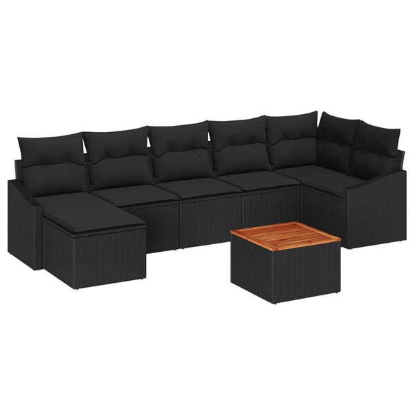 vidaXL Havesofa S&aelig;t med pude 8 pcs Sort polyrattan