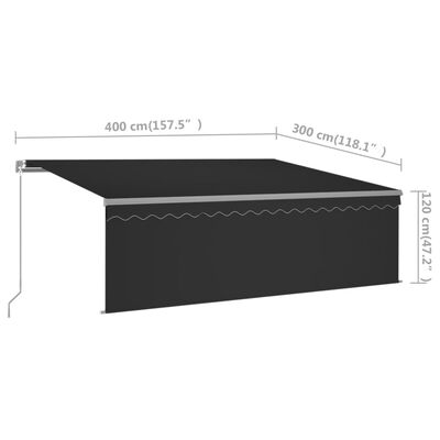 vidaXL markise m. gardin + LED 4x3 m manuel betjening antracitgrå