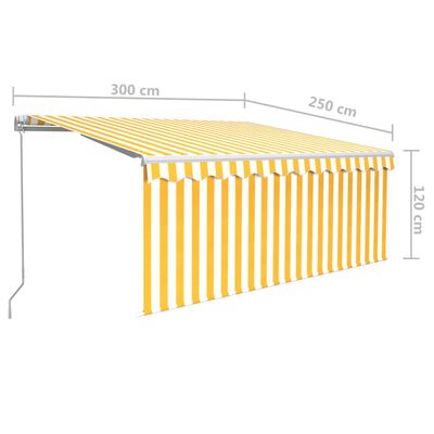 vidaXL markise m. gardin + LED 3x2,5 m manuel betjening gul og hvid