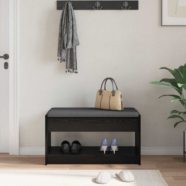 vidaXL Hallb&aelig;nk med pude Sort Eg 83 x 38 x 45 cm Kunstigt tr&aelig; og stof