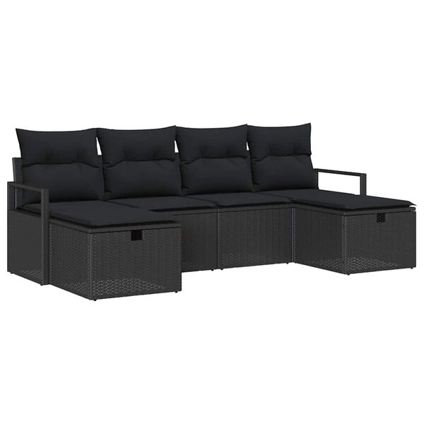 vidaXL Havesofa S&aelig;t med pude med opbevaring 6 pcs Sort Poly rattan