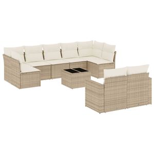 vidaXL sofas&aelig;t til haven 10 dele med hynder polyrattan beige