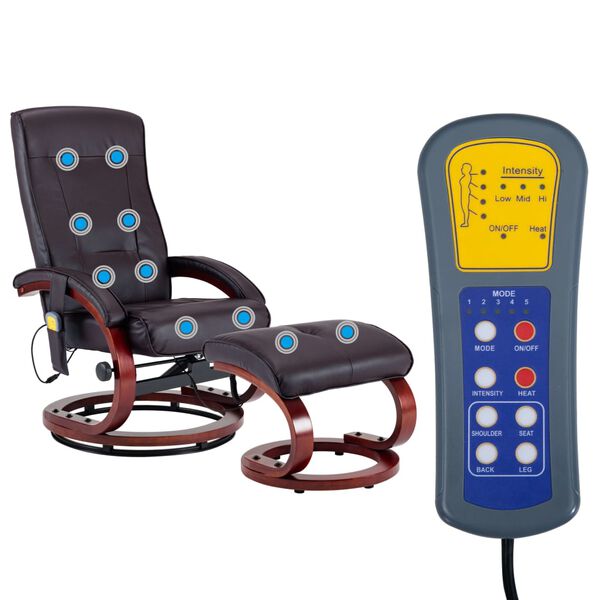 vidaXL massagestol med fodskammel kunstlæder brun