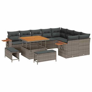 vidaXL Havesofa S&aelig;t med pude 13 pcs Gr&aring; polyrattan