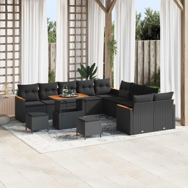 vidaXL Havesofa S&aelig;t 13 pcs Sort polyrattan