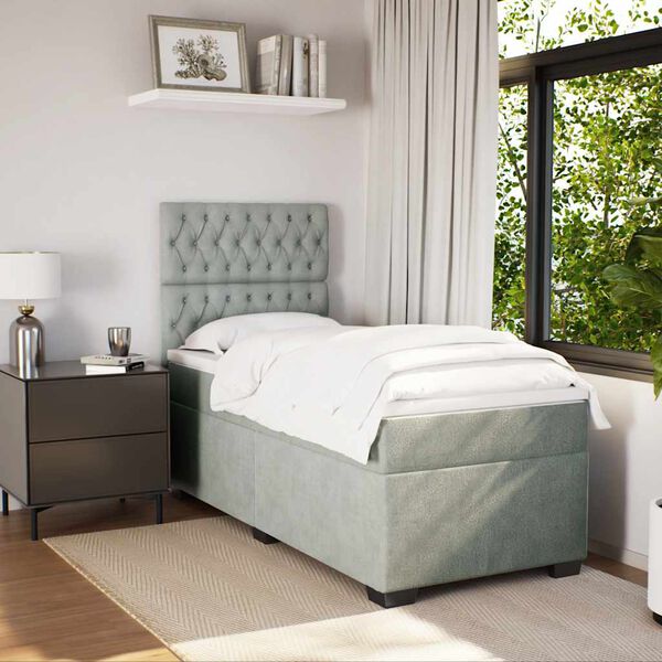 vidaXL kontinentalseng med madras 90x200cm fløjl lysegrå