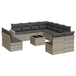 vidaXL sofas&aelig;t til haven 12 dele med hynder polyrattan lysegr&aring;