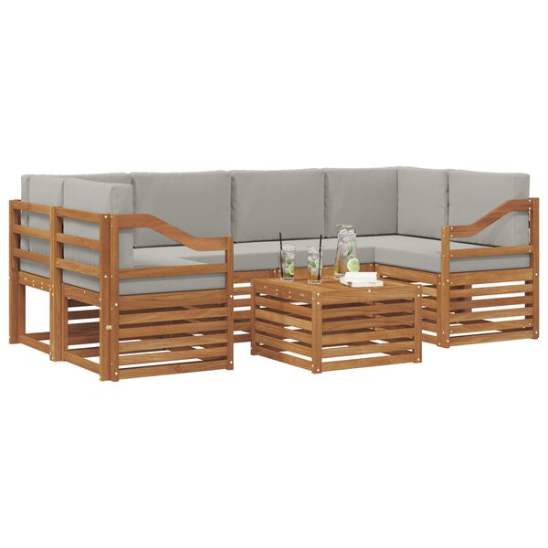 vidaXL Sofas&aelig;t med pude 7 pcs Naturlig og Lys Gr&aring; Massivt Akacietr&aelig;