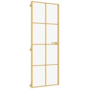 vidaXL indvendig d&oslash;r 76x201,5 cm h&aelig;rdet glas og aluminium guldfarvet