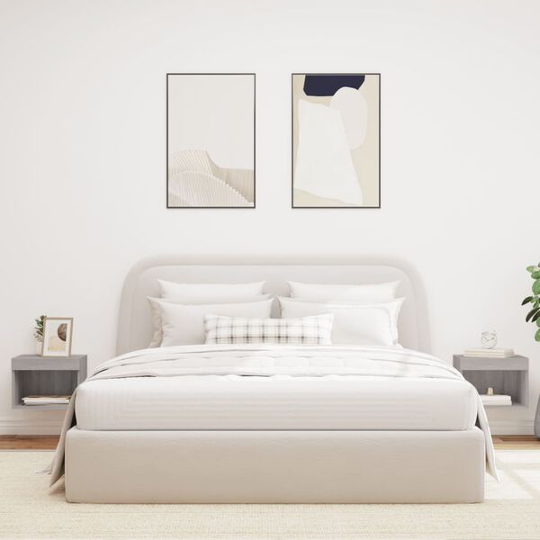 vidaXL sengeborde 2 stk. med LED-lys væghængt grå sonoma-eg