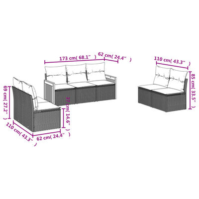 vidaXL sofaesæt til haven 7 dele med hynder polyrattan grå