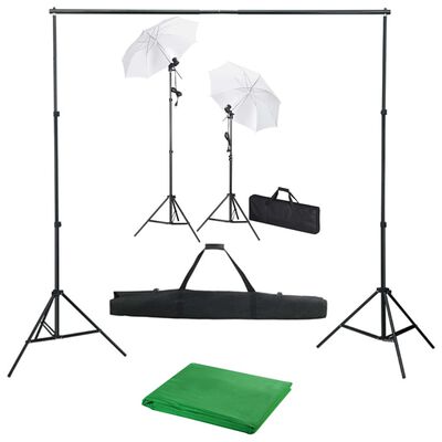 vidaXL fotostudiesæt med baggrund, lamper og paraplyer