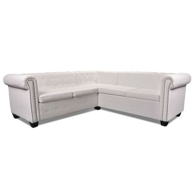 vidaXL 5-personers sofa Chesterfield-look kunstlæder hvid