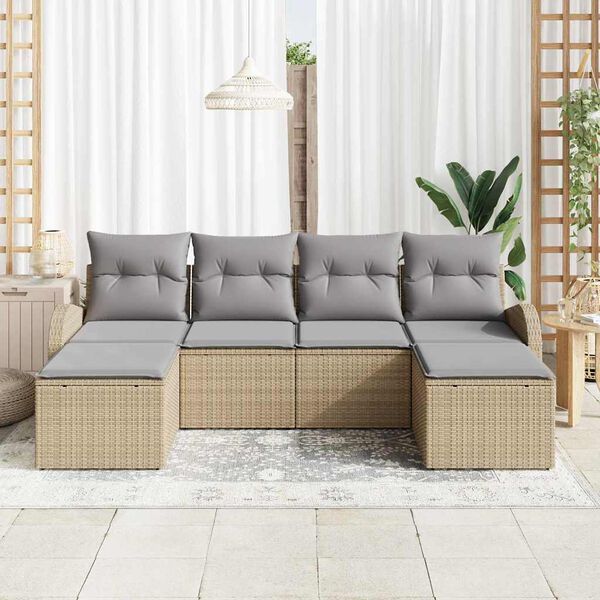 vidaXL Sofa S&aelig;t med pude 6 pcs Beige og lysegr&aring; polyrattan