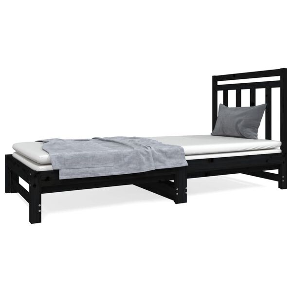 vidaXL daybed med udtr&aelig;k 2x(90x190) cm massivt fyrretr&aelig; sort