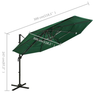 vidaXL parasol med aluminiumsstang i 4 niveauer 3x3 m grøn