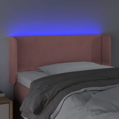 vidaXL sengegavl med LED-lys 93x16x78/88 cm fløjl lyserød
