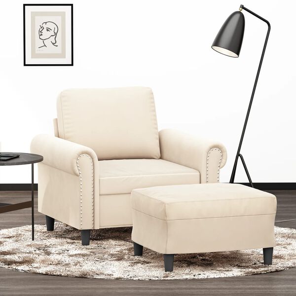 vidaXL sofastol med fodskammel 60 cm velour cremefarvet