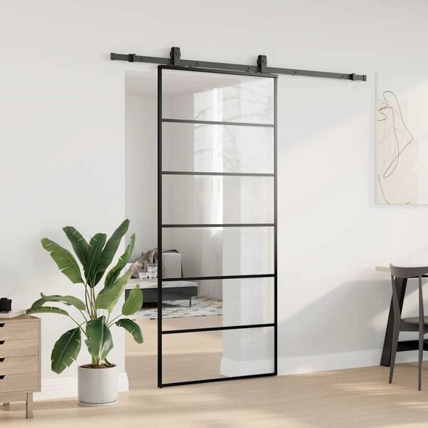 vidaXL skyded&oslash;r med hardwares&aelig;t 90x205 cm ESG glas sort