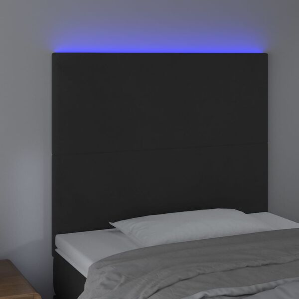 vidaXL sengegavl med LED-lys 90x5x118/128 cm fl&oslash;jl sort