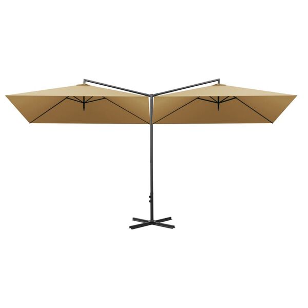 vidaXL dobbelt parasol 600x300 cm st&aring;lstang gr&aring;brun