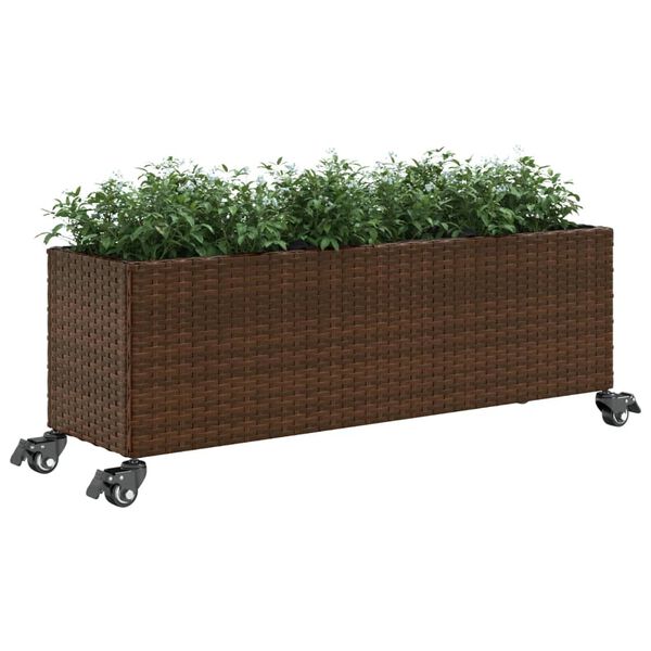 vidaXL plantekasser 2 stk. med hjul 107x32x38 cm polyrattan brun