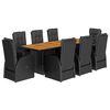 vidaXL spisebordss&aelig;t til haven 9 dele med hynder polyrattan sort