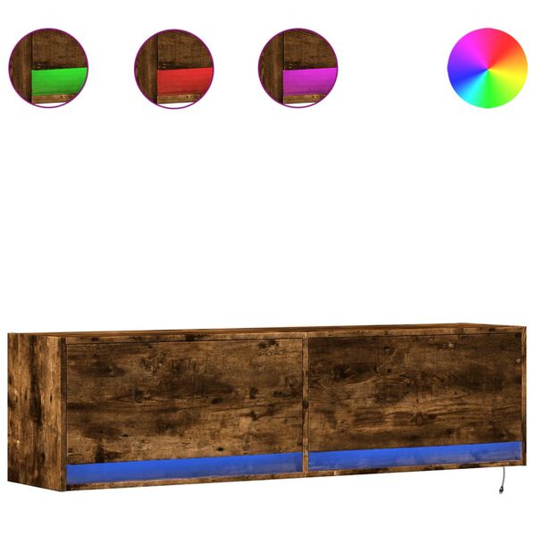 vidaXL væghængt tv-bord med LED-lys 140x31x38 cm røget egetræsfarve
