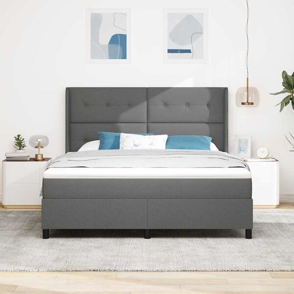 vidaXL LED Box Spring Bed med madras M&oslash;rkegr&aring; 180 x 200 cm Stof