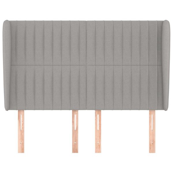 vidaXL sengegavl med kanter 147x23x118/128 cm stof lysegr&aring;