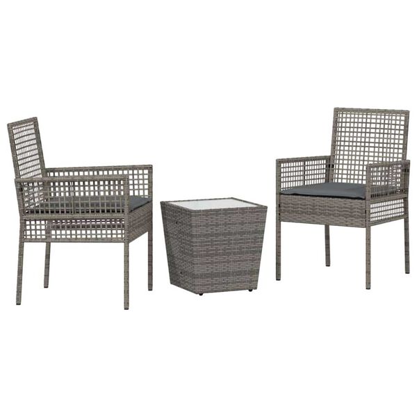 vidaXL Have Bistro Sæt 3 pcs Grå polyrattan