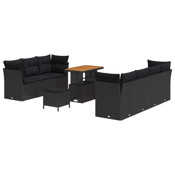 vidaXL Havesofa S&aelig;t 10 pcs Sort polyrattan