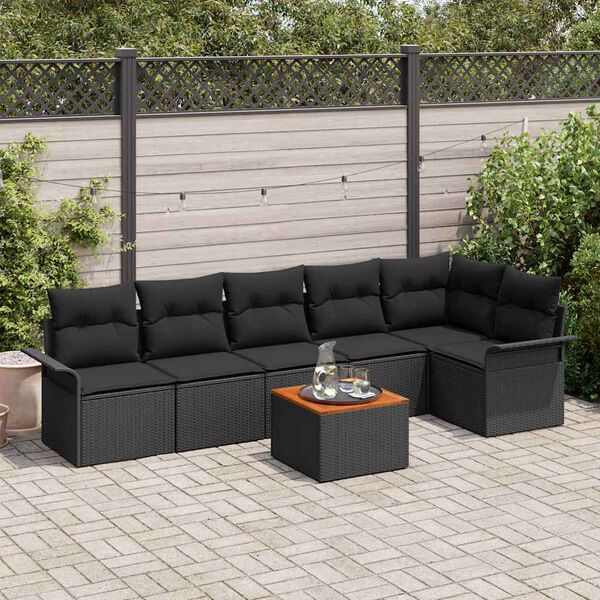 vidaXL Havesofa Sæt 7 pcs Sort Poly rattan
