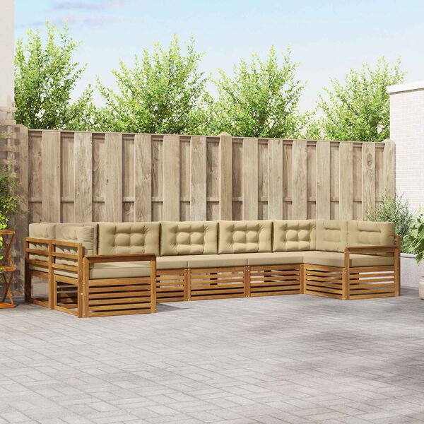 vidaXL Sofas&aelig;t med pude 7 pcs Naturlig og Beige Massivt Akacietr&aelig;