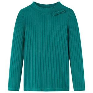 Lang&aelig;rmet T-shirt til b&oslash;rn str. 104 ribstrikket m&oslash;rkegr&oslash;n