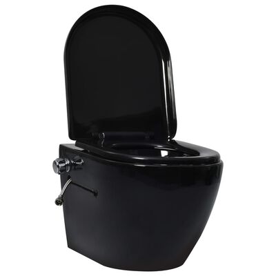 vidaXL væghængt toilet uden kant og med skjult cisterne keramik sort