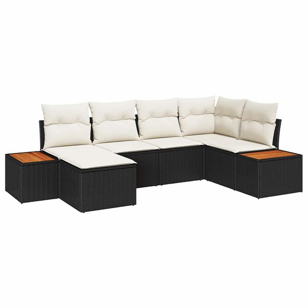 vidaXL Havesofa S&aelig;t med pude 6 pcs Sort polyrattan