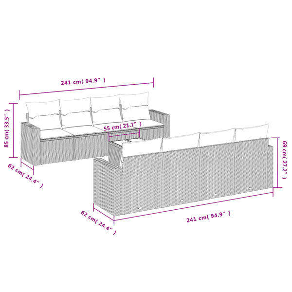 vidaXL sofasæt til haven 9 dele med hynder polyrattan beige
