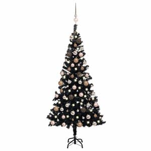 vidaXL kunstigt juletr&aelig; med lys og kugles&aelig;t 120 cm PVC sort