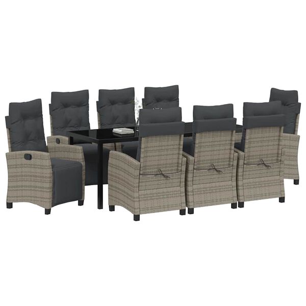 vidaXL Have Spisebordss&aelig;t med pude 9 pcs Gr&aring; polyrattan