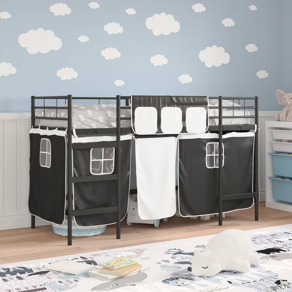 vidaXL Kids'loftseng med gardiner Sort 99,5 x 190 cm