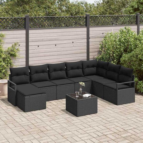 vidaXL Sofa S&aelig;t med pude med opbevaring 9 pcs Sort polyrattan