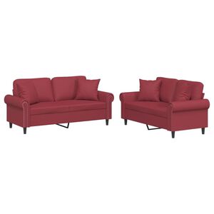 vidaXL sofas&aelig;t 2 dele med puder kunstl&aelig;der vinr&oslash;d