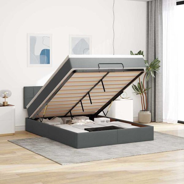 vidaXL Ottoman seng med madras & LEDs Sort 140x200 cm Stof