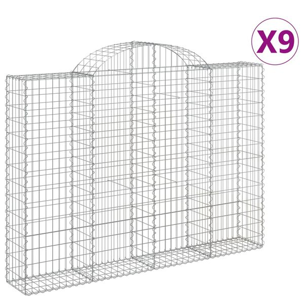 vidaXL buede gabionkurve 9 stk. 200x30x140/160 cm galvaniseret jern