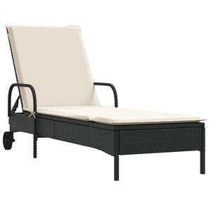 vidaXL liggestol med hjul og hynde polyrattan sort