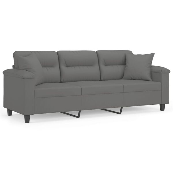 vidaXL 3-personers sofa med puder 180 cm mikrofiberstof m&oslash;rkegr&aring;