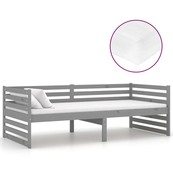 vidaXL daybed med madras 90x200 cm massivt fyrretr&aelig; gr&aring;